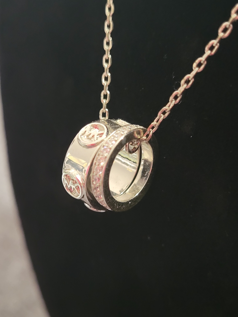 Michael Kors Silver-Tone Pink Crystal Ring Pendant Necklace